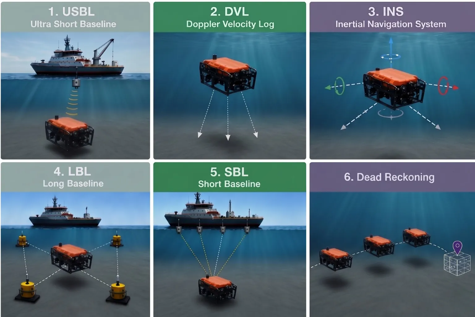 Dead reckoning navigation principle for underwater ROVs
